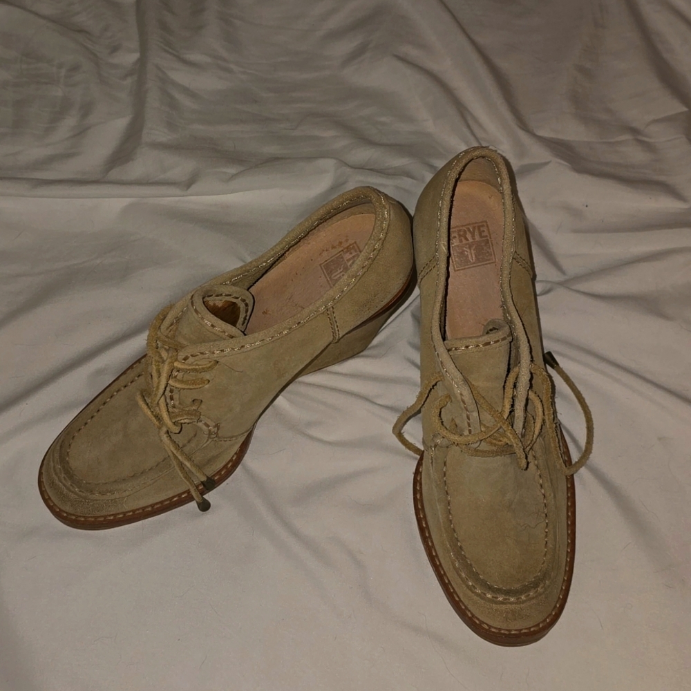 Frye Caroline Wedge Booties in Beige